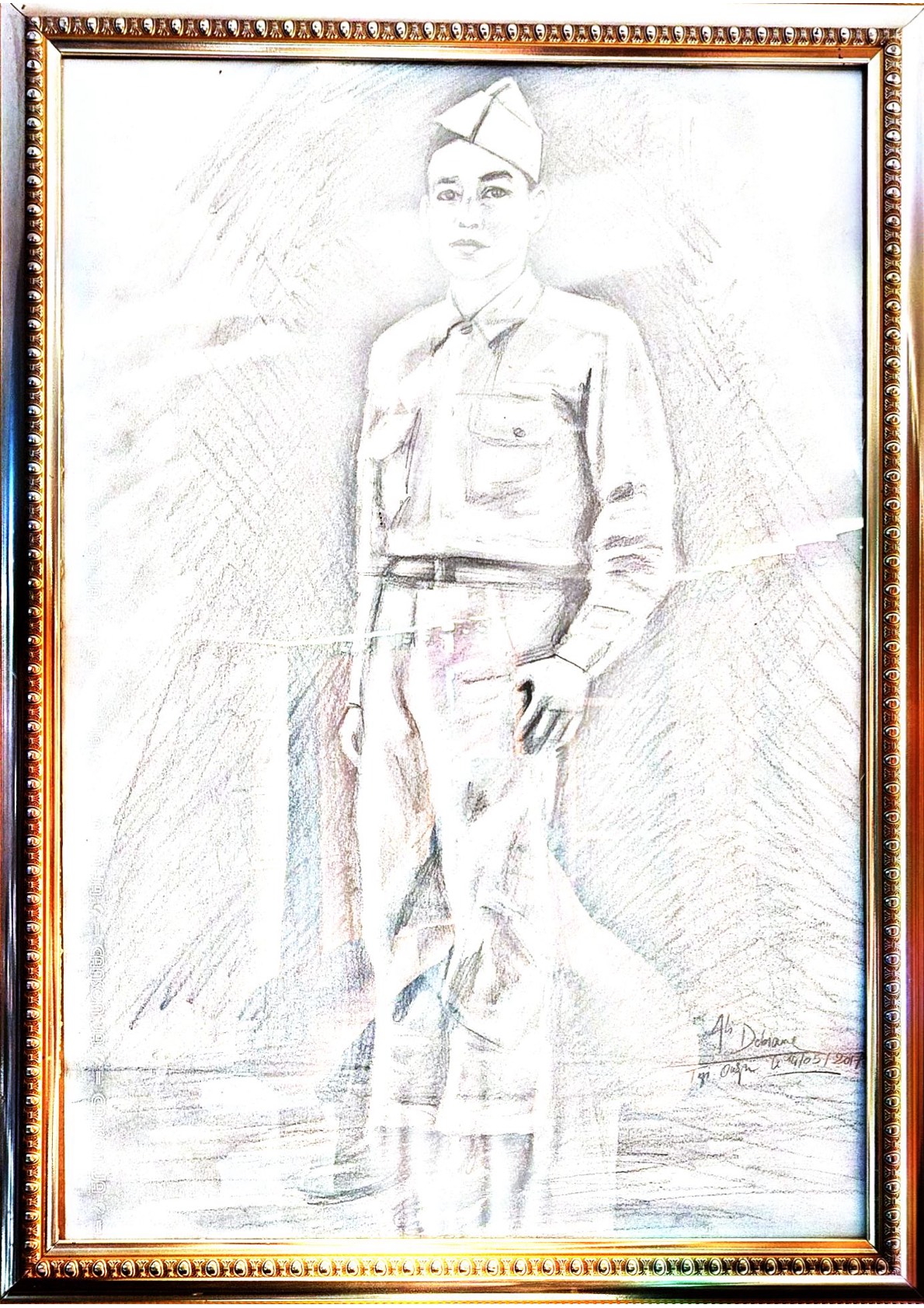 Portrait dessiné du Chahid Saïd ISSOLAH, jeune homme en uniforme.
